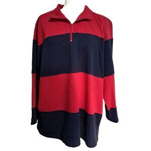90s Jennifer Moore Womens 1X Red & Navy Striped Long Sleeve Half-Zip Pullover To